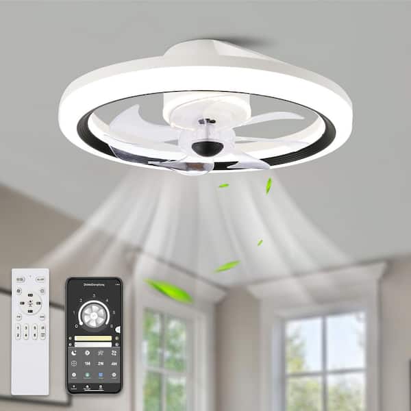 Bella Depot 20 in. LED Indoor White Low Profile 6-Speed Ceiling Fan DC Motor Flush Mount Lighting with Dimmable Light and Remote