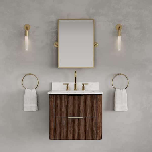 Eureka 24 in. Single Sink Freestanding Truffle Oak Bath Vanity with Carrara White Engineered Stone Top Pre-Assembled