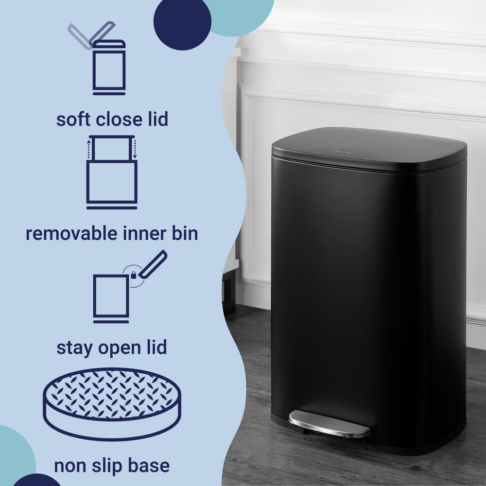 Connor Black Stainless Steel 13-Gallon Trash Can with Soft-Close Lid