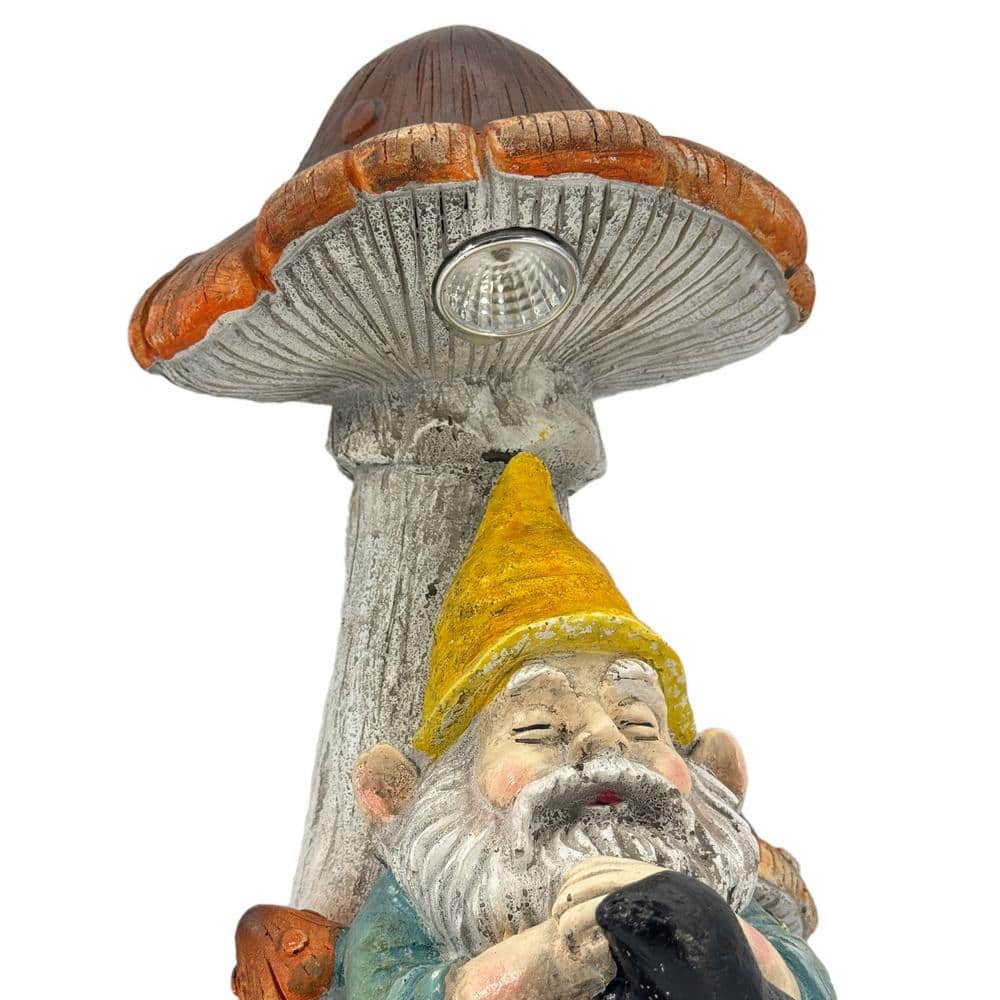 Whimsical Solar LED Napping Gnome Statue with Mushroom Canopy