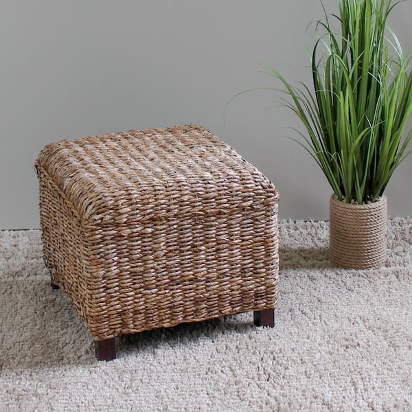 INTERNATIONAL CARAVAN INC Arizona Abaca Square Cushioned Top Stool with Mahogany Feet