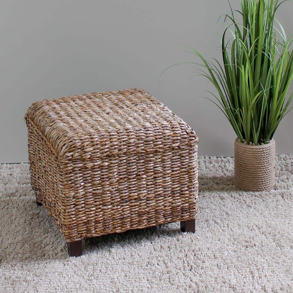 Arizona Abaca Square Cushioned Top Stool with Mahogany Feet