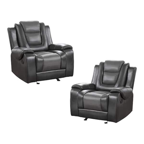 EVERGLADE HOME Danio 40 in. D Light Gray and Dark Gray Flared Arm Faux Leather Straight Glider Reclining Chair in 2-Tone (Set of 2)