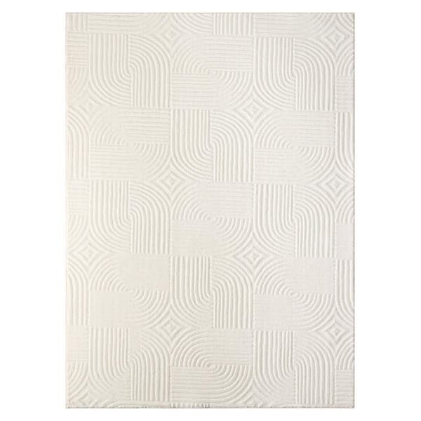 Stone Geo Curve Washable 5 ft. x 7 ft. Ivory Indoor AreaRug