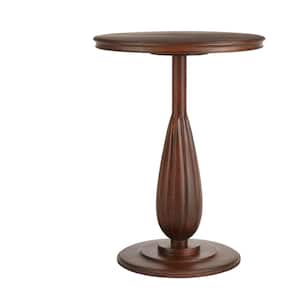 Round Walnut Finish Wood Accent Table with Detailed Pedestal (16 in. W x 21.5 in. H)