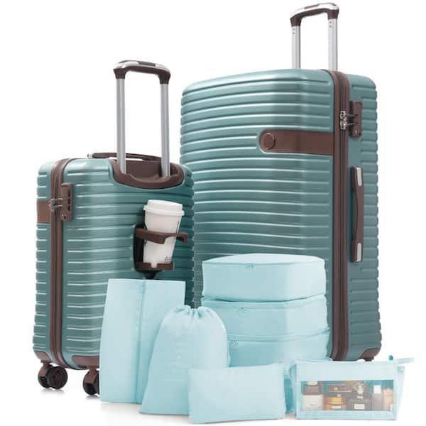 6 or more Bags 10Piece Blue ABS Hardshell Dual Spinner 20 in.24 in.28 in. Luggage Set /8 Luggage Bags Cup Holder(20 in.)
