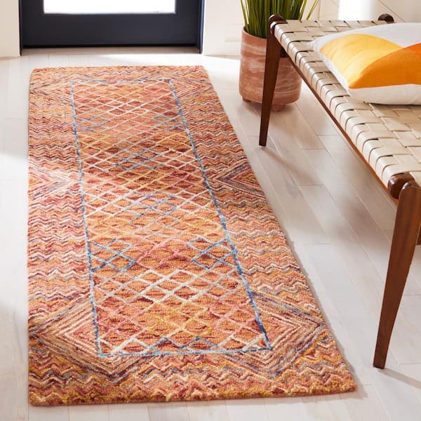 Aspen 2 ft. x 7 ft. Gold/Pink Geometric Runner Rug