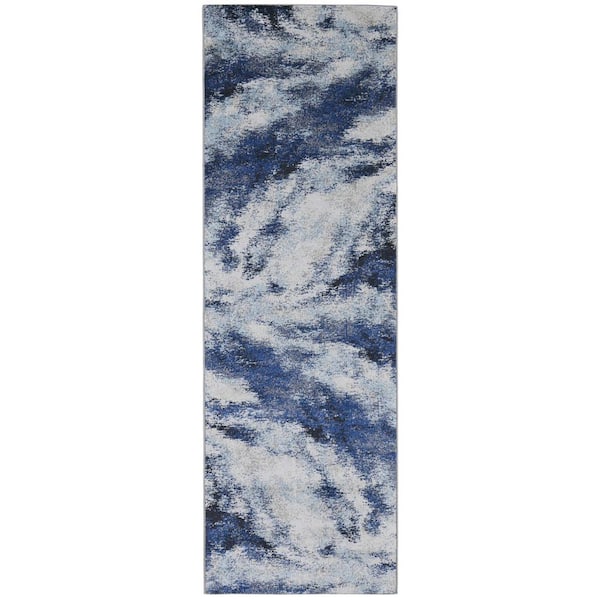 HomeRoots Blue and Ivory Abstract 2 ft. x 8 ft. Area Rug