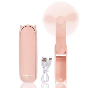 Mini Portable Hand Fan, 2 Speed Rechargeable w/ Power Bank, Quiet Table and Desk Fan Foldable for Adults and Kids, Pink