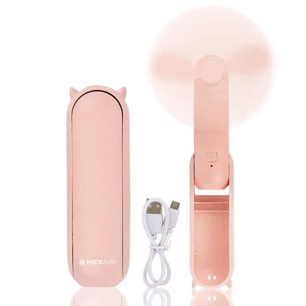 The Plumber's Choice Mini Portable Hand Fan, 2 Speed Rechargeable w/ Power Bank, Quiet Table and Desk Fan Foldable for Adults and Kids, Pink