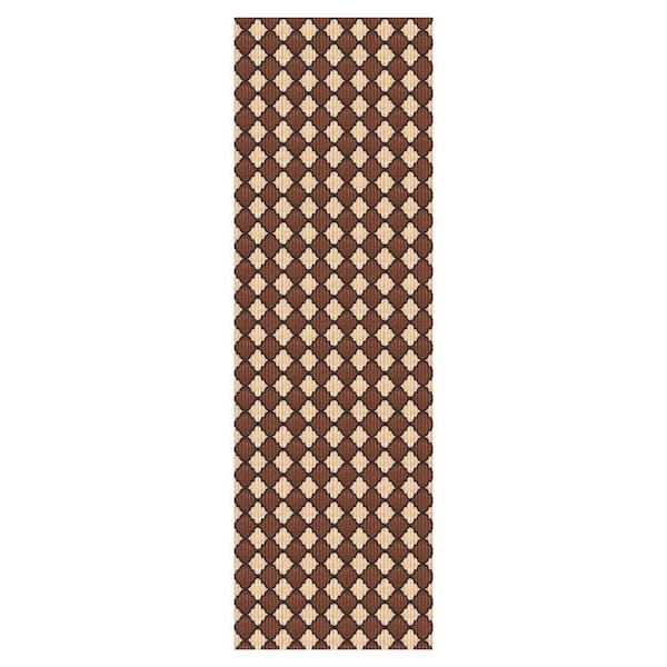 Heavy Duty Brown and Beige and Black 36 in. W x 24 ft. L Indoor/Outdoor Trellis Runner Rug