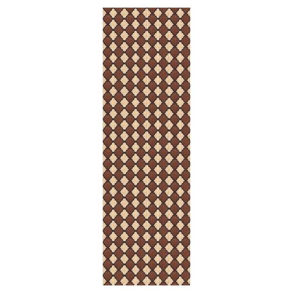Heavy Duty Brown and Beige and Black 36 in. W x 47 ft. L Indoor/Outdoor Trellis Runner Rug