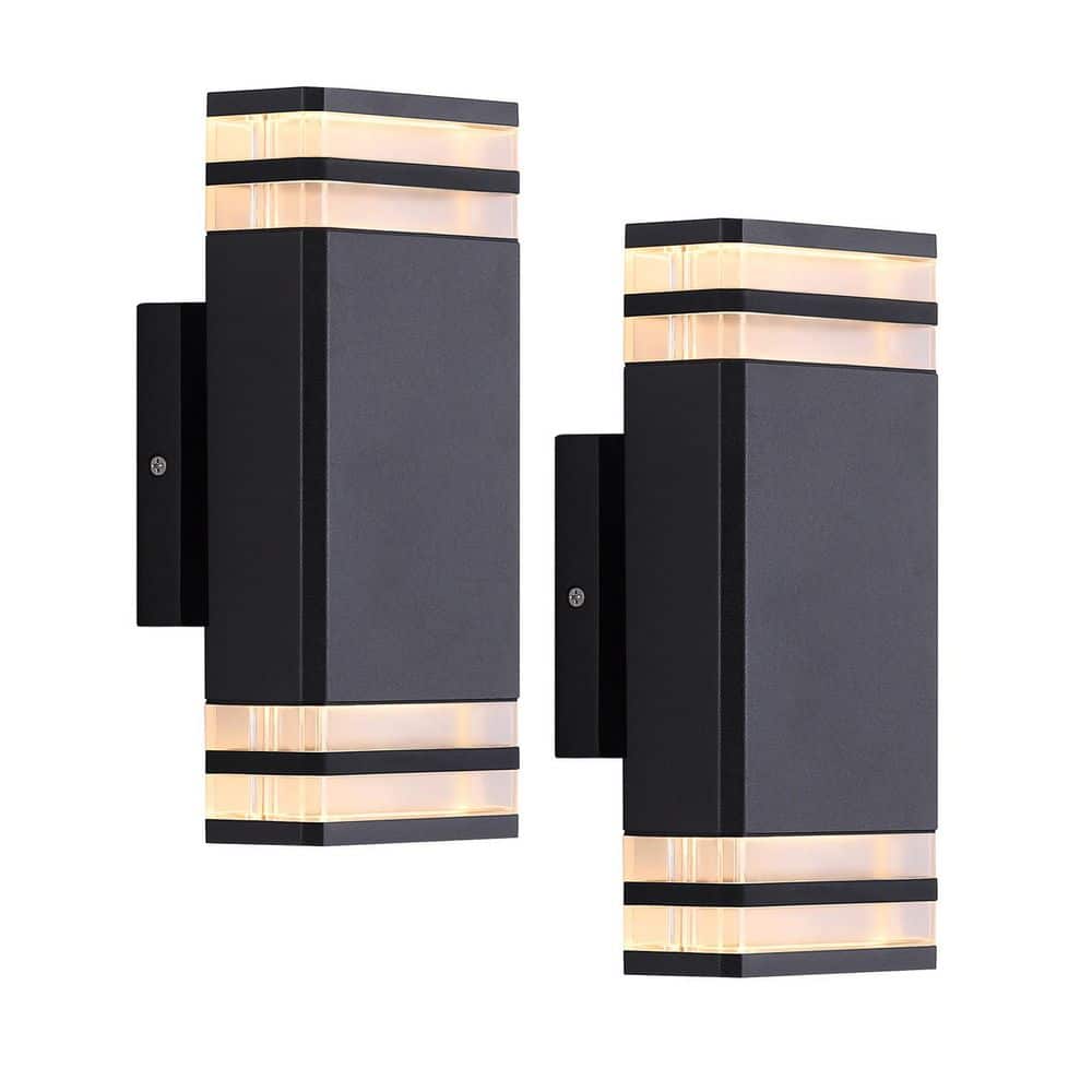9.8 in. 1-Light Black 2-Tier Outdoor LED Rectangle Up and Down Wall Sconce price history on PriceWatchPro