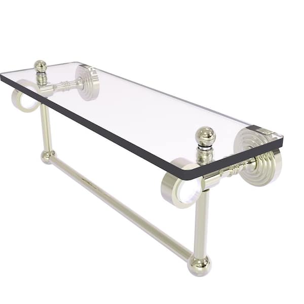 Allied Brass Pacific Grove 16 in. W 6.4 in. H x 5.13 in. D Glass Rectangular Shelf in Polished Nickel with Towel Bar