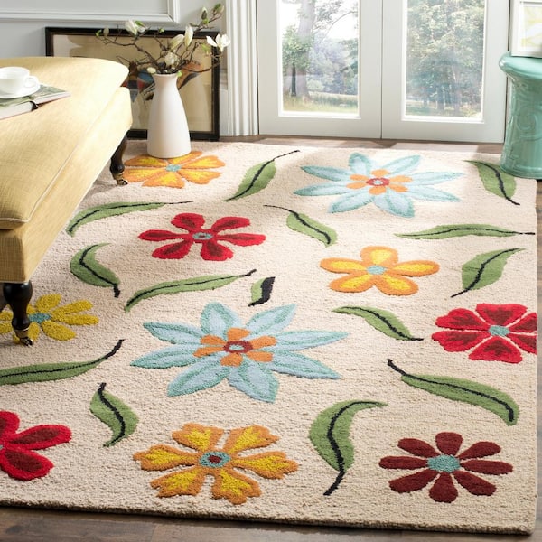 Blossom 4 ft. x 4 ft. Square Beige/Multi Floral Petals Area Rug