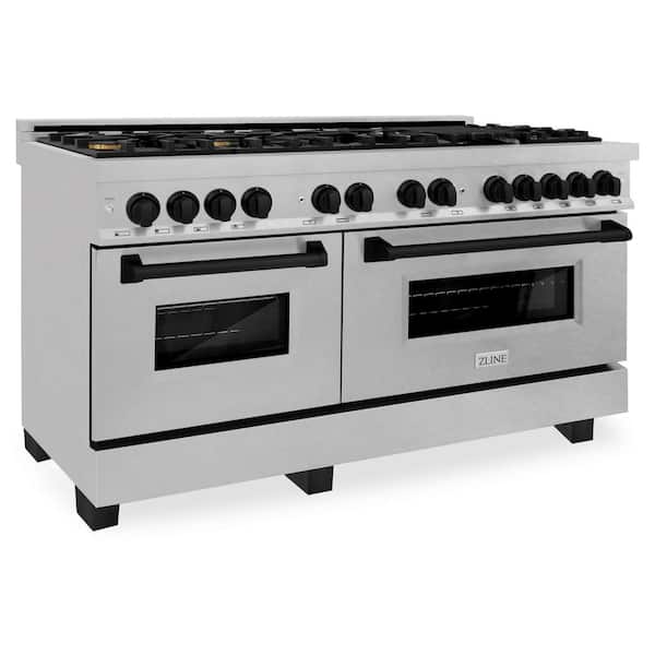 ZLINE Kitchen and Bath Autograph Edition 60 in. 9 Burner Double Oven Dual Fuel Range in Fingerprint Resistant Stainless Steel and Matte Black