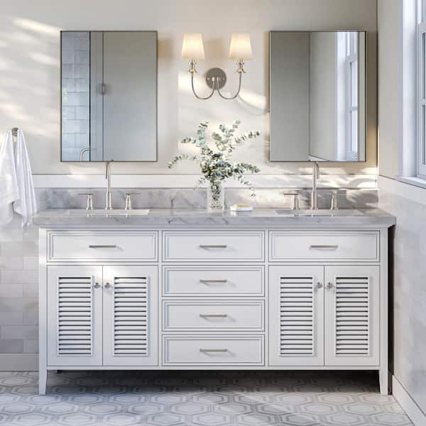 ARIEL Kensington 73 in. W x 22 in. D x 36 in. H Bath Vanity in White with Carrara White Marble Top