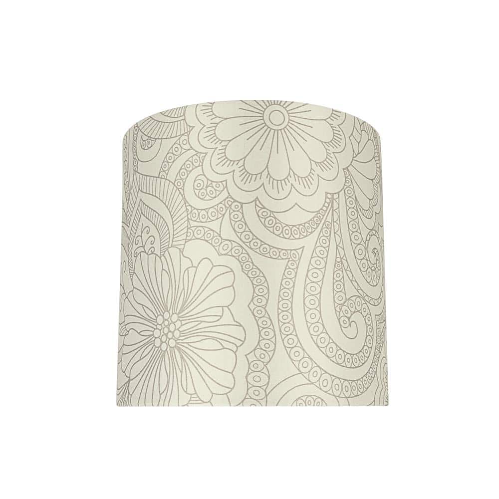 White and Grey Floral Drum Lamp Shade, 8"