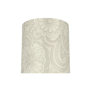 8 in. x 8 in. White and Grey Floral Print Drum/Cylinder Lamp Shade