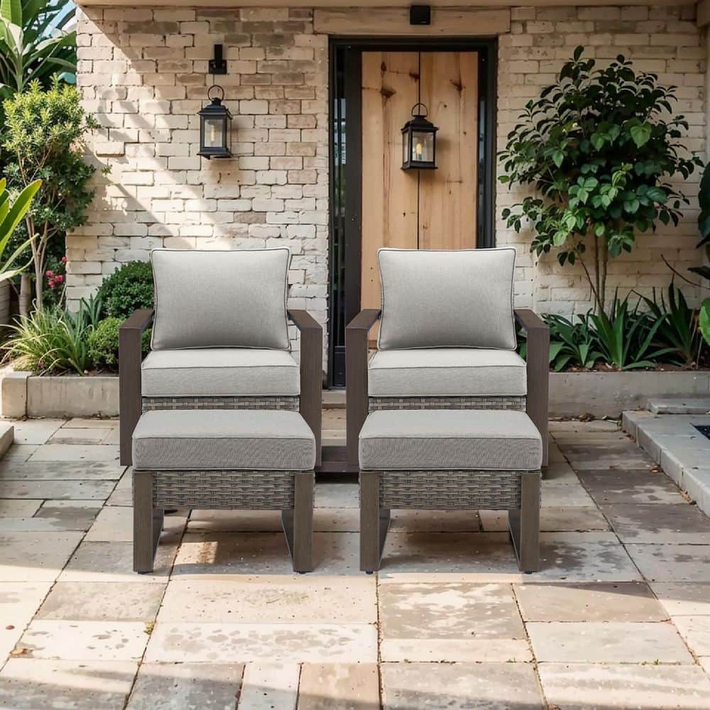 Cube Edge 4-Piece Gray Wicker Patio Conversation Set with Olefin Gray Cushions and Ottomans/ Patio Swivel Chairs price history on PriceWatchPro
