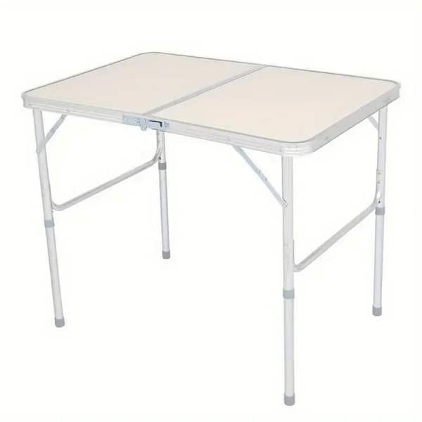 Unbranded 25.20 in. Beige Rectangle Aluminum Folding Portable Outdoor Picnic Table