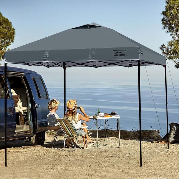 Unbranded - 10 ft. x 10 ft. Dark Gray Pop Up Canopy Tent with Central Push Handle, Adjustable Legs, Air Vent, Weight Bags, Stakes