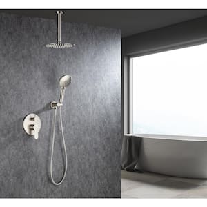 Mondawell Round 3-Spray Patterns 10 in. Ceiling Mount Rain Dual Shower Heads with Handheld and Valve in Brushed Nickel