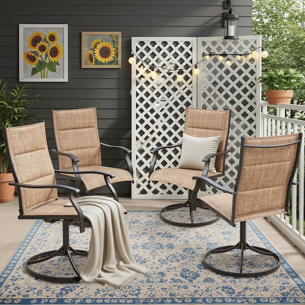 4-Piece Outdoor Dining Chairs Set, All-Weather Patio Swivel Rocker Chairs with High Backs & Sturdy Metal Frame