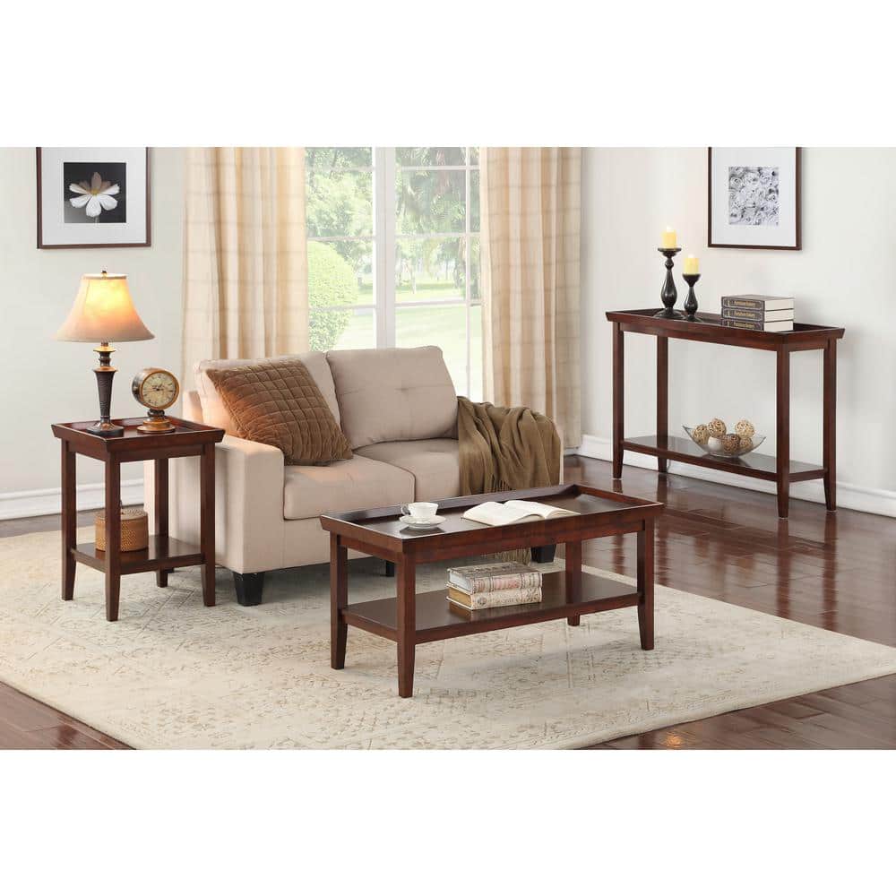 Espresso Rubberwood Console Table with Storage Shelf
