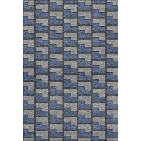 Mayfield Premium Machine Washable Abstract AMF2416 Navy 9 ft. x 12 ft. Area Rug