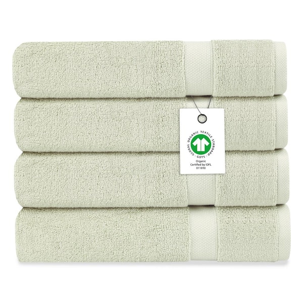 Delara Delara Green Tint Solid 100% Organic Cotton Luxuriously Plush Bath Sheet (Set of 4)