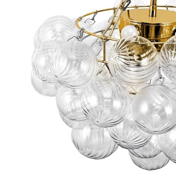 YANSUN 1-Light Gold Bubble Ball Glass Integrated LED Chandelier
