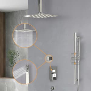 2-Spray Celling Mount Dual Shower System with 16 in. Square 1.8 GPM Shower Faucet in Brushed Nickel Valve Include)