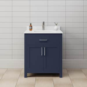 Beckett 30 in. W x 22 in. D x 35 in. H Single Sink Bathroom Vanity in Dark Blue with Carrara Cultured Marble Top