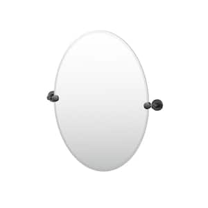 Reveal 23.38 in. W x 26.5 in. H Small Oval Frameless Beveled Wall Bathroom Vanity Mirror in Matte Black