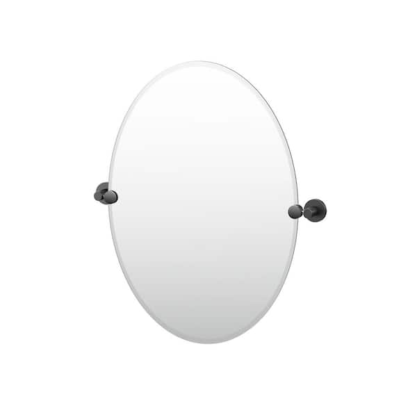 Gatco Reveal 23.38 in. W x 26.5 in. H Small Oval Frameless Beveled Wall Bathroom Vanity Mirror in Matte Black