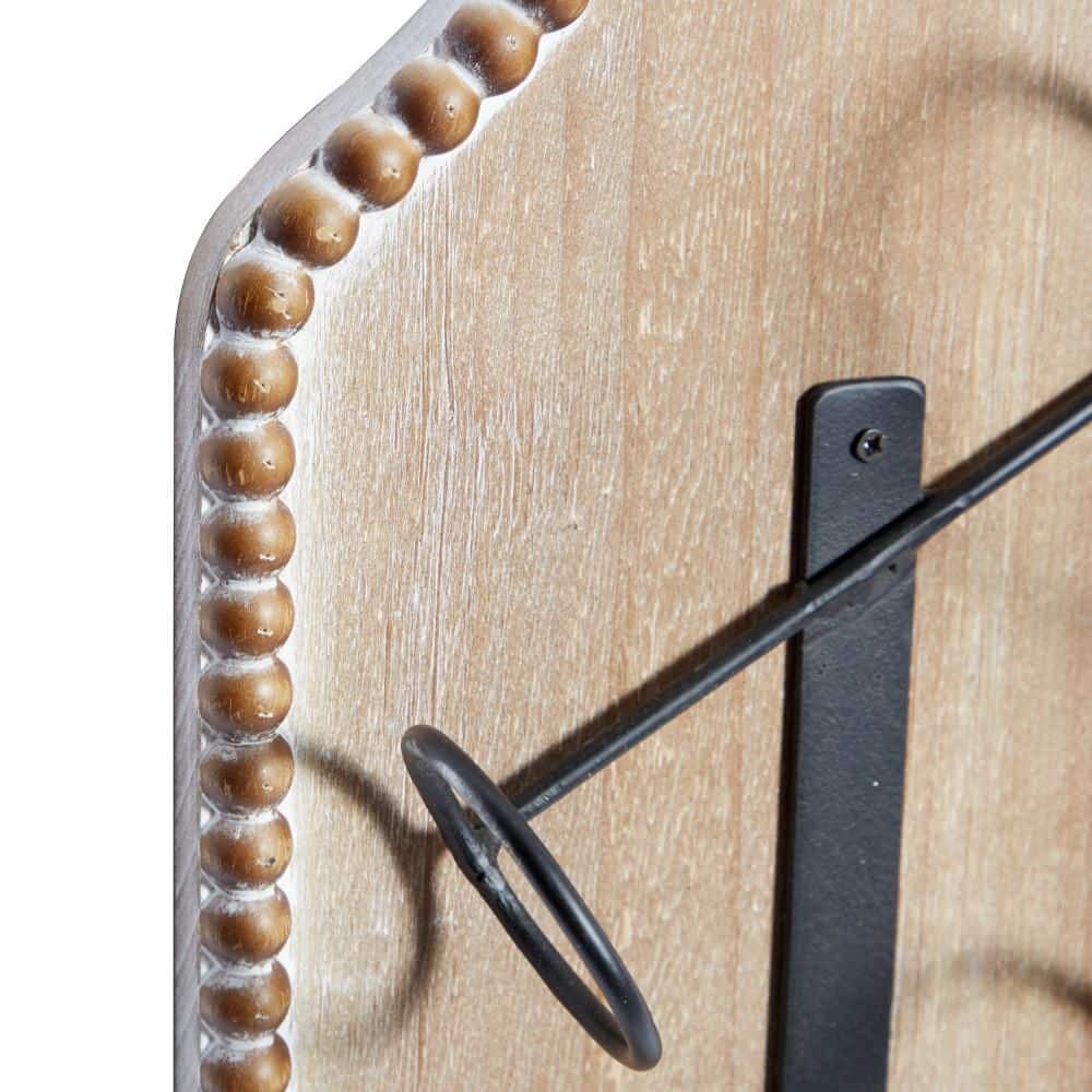 Brown Wood Bottle Shaped Wall Wine Rack with Beaded Frame