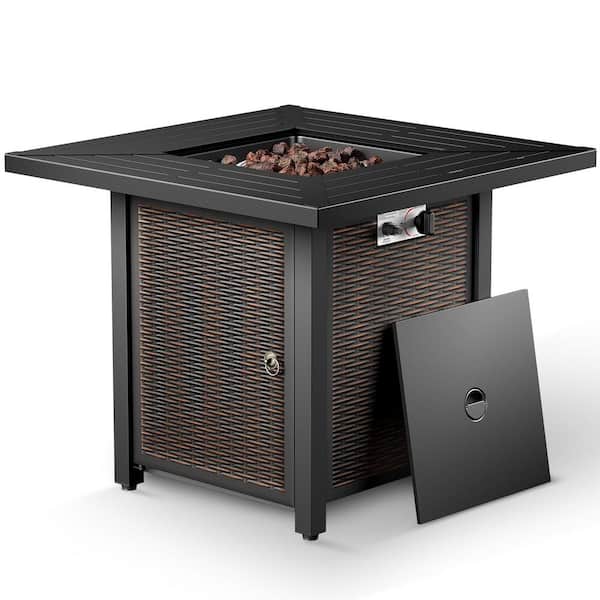 Pure Iron Series 30 in. 50000 BTU Square Brown Rattan Propane Outdoor Fire Pit Table with 1.5 kg Volcanic Stone