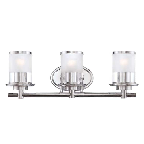 Essence 23.25 in. 3-Light Chrome Transitional Vanity Light with Frosted and Clear Edge Glass Shades