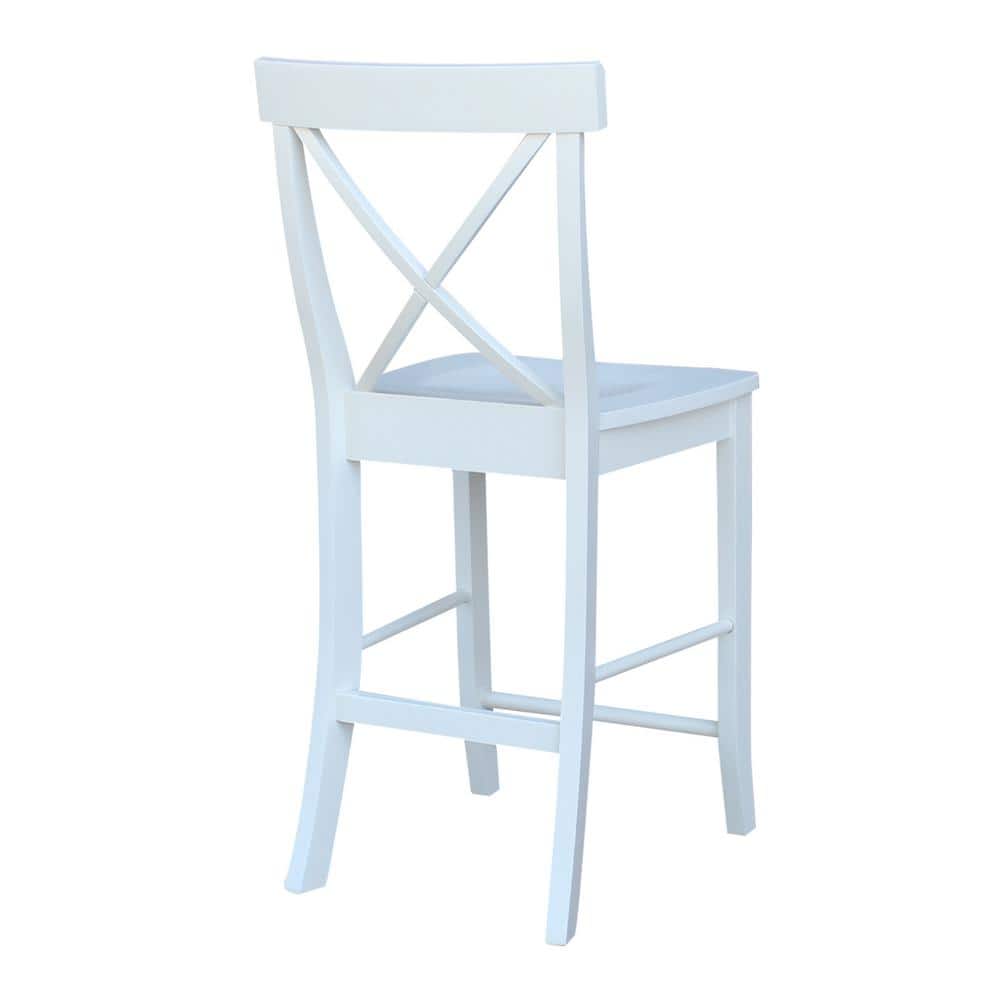 Classic White Solid Wood 37" Counterheight Dining Set with 4 X-Back Stools