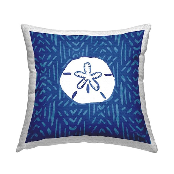 Stupell Industries White Sand Dollar Asymmetrical Line Shape Pattern Blue Square Outdoor Throw Pillow