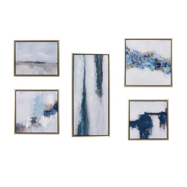 Martha Stewart Living Blue Drift 5-Piece Multi Abstract Gallery Framed Canvas Wall Art Set