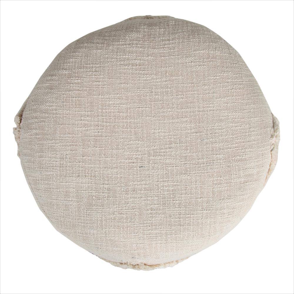 Contemporary Beige Tufted Cotton Round Pouf, 18"x14"