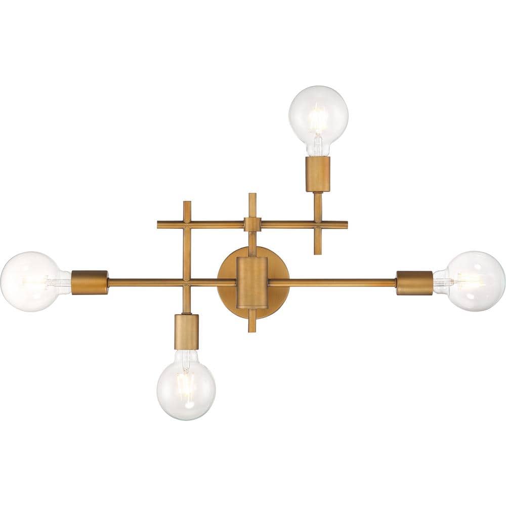 Delphi Geometric 4-Light Vanity in Aged Gold and Black Finish