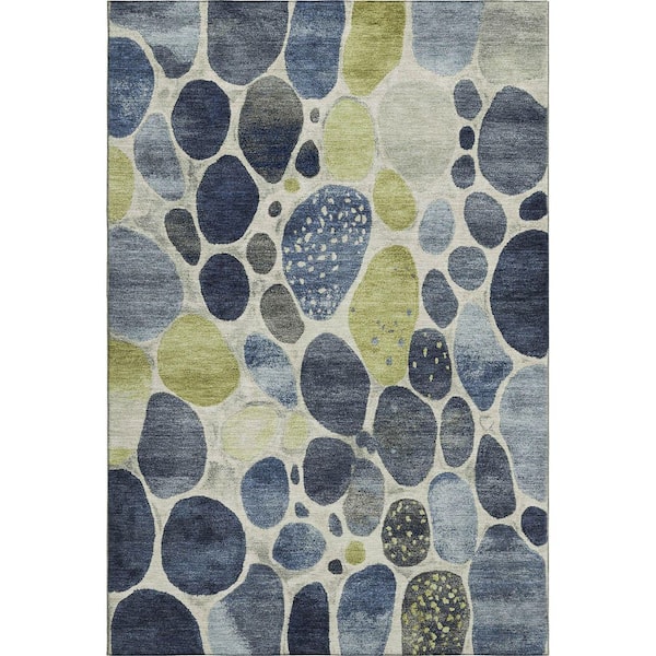 Mayfield Premium Machine Washable Abstract AMF1993 Denim 9 ft. x 12 ft. Area Rug