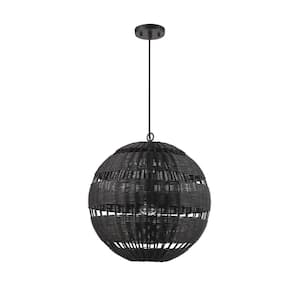 Globe Electric Kora 1-Light Matte Black Shaded Pendant Light with Black Twine Shade 91002263