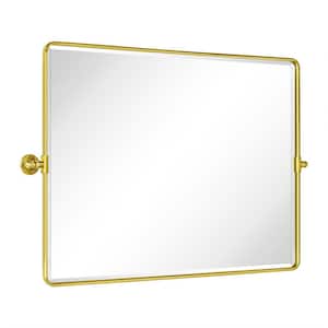 Lutalo 40 in. W x 30 in. H Rectangular Metal Framed Pivot Wall Mounted Bathroom Vanity Mirror in Brushed Gold