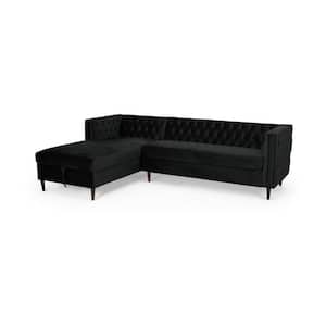 Holcomb 2-Piece Black Velvet 3-Seat L Shaped Left Facing Sectionals with Chaise
