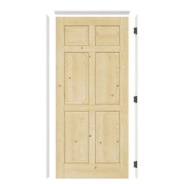 ARK DESIGN 36 in. x 80 in. 6-Panel Left Solid Core Unfinished Pine Wood Single Prehung Interior Door with Quick Assemble Jamb