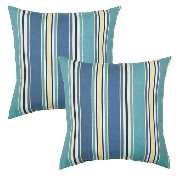 Hampton Bay Rainforest Stripe Square Outdoor Throw Pillow (2-Pack)
